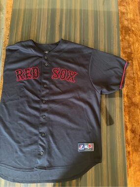 Official Majestic Trademark Boston Red Sox MLB baseball team button jersey